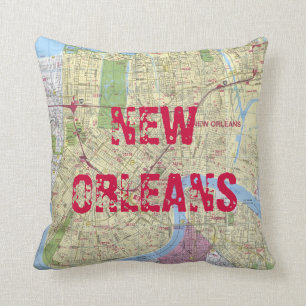 Cojín Decorativo Impreso: Mapa de Nueva Orleans