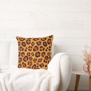 Cojín Decorativo Imprimir Leopardo Salvaje Dorado Naranja Ámbar Asp
