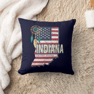 Cojín Decorativo Indiana State Estados Unidos Retro Map Vintage USA