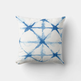 Cojín Decorativo Indigo azul acuarela X patrón de huella shibori