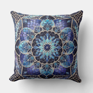 Cojín Decorativo Indigo Mandala: Mosaico de gradiente profundo