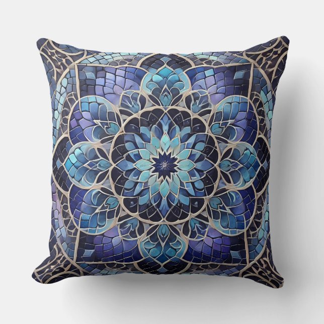 Cojín Decorativo Indigo Mandala: Mosaico de gradiente profundo (Anverso)