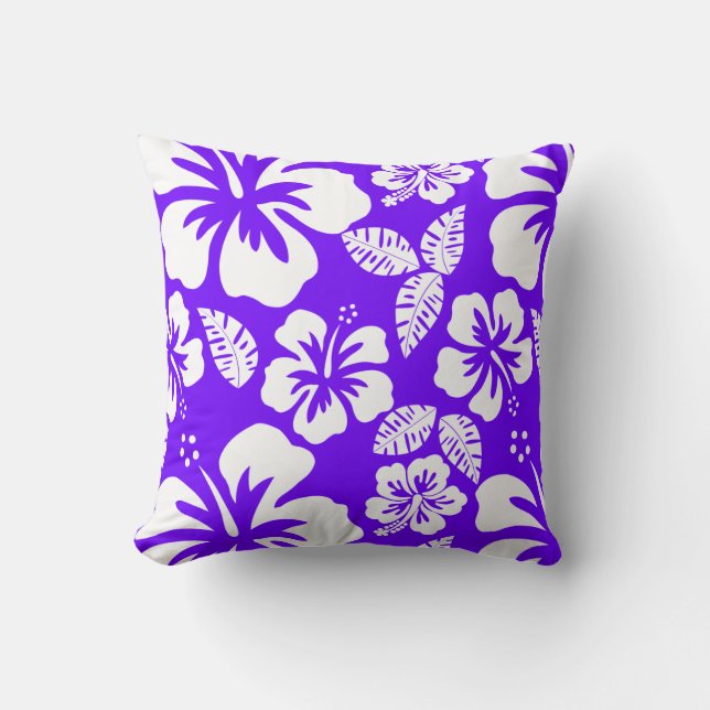 Cojín Decorativo Índigo, morado hawaiano tropical hibiscus (Anverso)