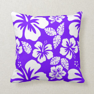 Cojín Decorativo Índigo, morado hawaiano tropical hibiscus