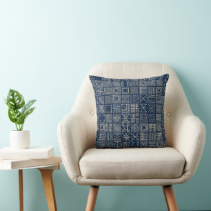 Cojín Decorativo Indigo Mudcloth Tejido Artesanal