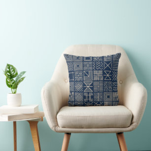 Cojín Decorativo Indigo Mudcloth Tejido Artesanal Declaración