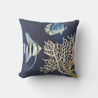Cojín Decorativo Indigo Ocean Beach Tropical Fish Watercolor Coral