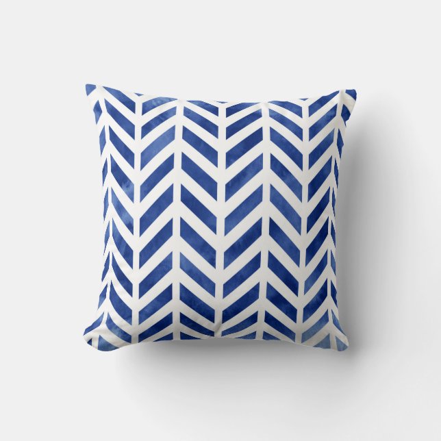 Cojín Decorativo Indigo Watercolor Herringbone Chevron (Anverso)
