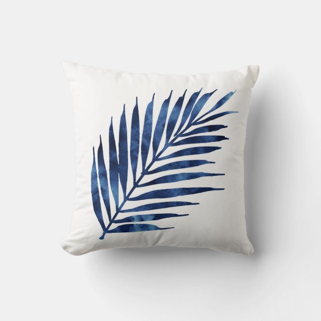 Cojín Decorativo Indigo Watercolor Palm Fronds (Anverso)