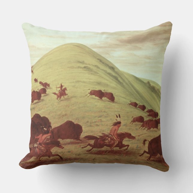 Cojín Decorativo Indios de Siux que cazan el búfalo, 1835 (aceite (Anverso)