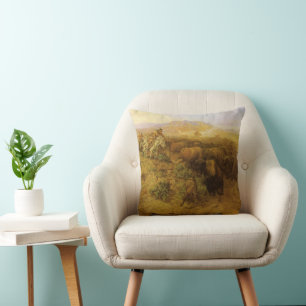 Cojín Decorativo Indios Vintage, Caza de Búfalos por CM Russell