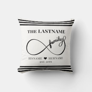 Cojín Decorativo Infinito Apellido de Familia Personalizado y Fecha