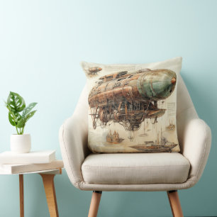 Cojín Decorativo Ingeniería de Dirigible de Latón Retro Futurista