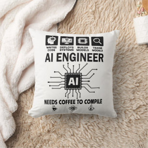 Cojín Decorativo Ingeniero de IA divertido necesita café para compi
