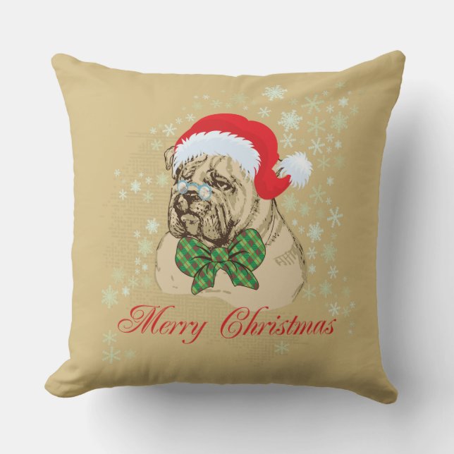 Cojín decorativo inglés del navidad del bulldog (Anverso)