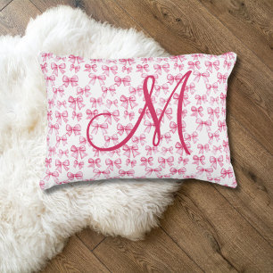 Cojín Decorativo Inicial de Monograma con Lazo Rosa Estética Coquet