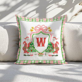 Cojín Decorativo Inicial de Monograma de Acuarela Cresta de Plaid S