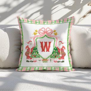 Cojín Decorativo Inicial de Monograma de Acuarela Cresta de Plaid S