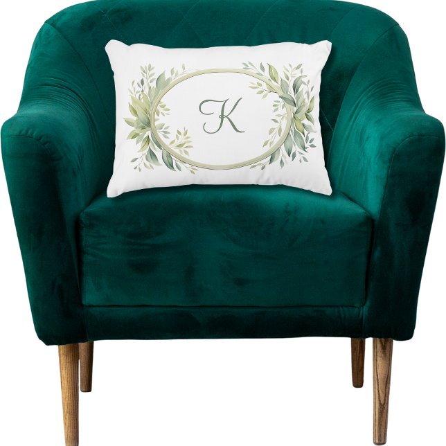Cojín Decorativo Inicial de monograma Eucalipto Verde (Monogram Eucalyptus Greenery  accent chair sofa bedroom pillow. Wedding gift, Bridal shower gift)