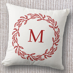 Cojín Decorativo Inicial de Monograma Moderno con Corona de Hoja Ro