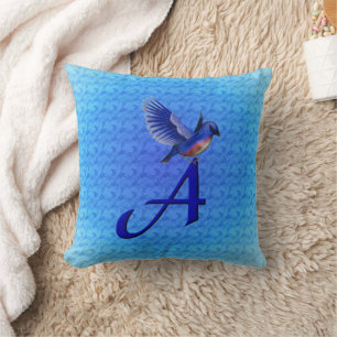 Cojín Decorativo Inicial de monograma Pájaro Azul