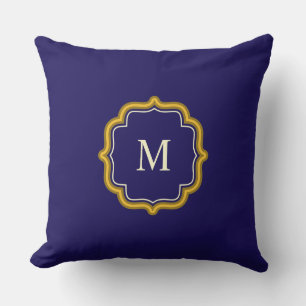 Cojín Decorativo Inicial de monograma personalizado azul medianoche