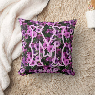 Cojín Decorativo Inicial de Monograma Personalizado Nombre Daisies