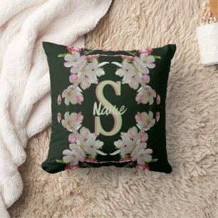Cojín Decorativo Inicial de Monograma Personalizado Nombre Flores d