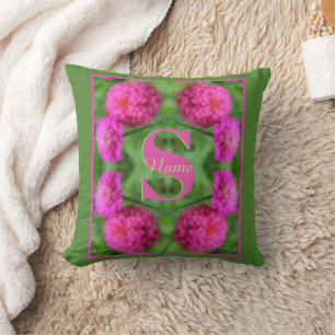 Cojín Decorativo Inicial de monograma personalizado Nombre Zinnias