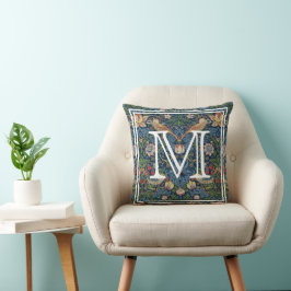 Cojín Decorativo Inicial de monograma William Morris Strawberry Thi