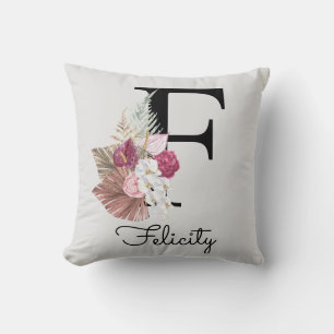 Cojín Decorativo Inicial F Rosa Monogramada