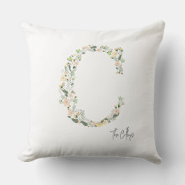 Cojín Decorativo Inicial floral "C" Colores suaves Pradera NOMBRE M