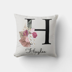Cojín Decorativo Inicial floral rosa monograma H
