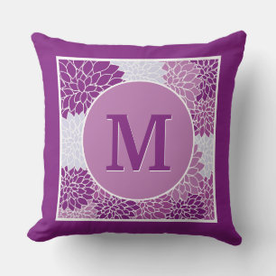 Cojín Decorativo Inicial monogramada abstracta floral moderna púrpu