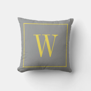 Cojín Decorativo Inicial Monogramada Moderna Grises Amarillo