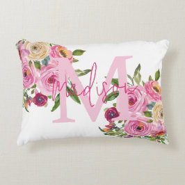 Cojín Decorativo Inicial | Personalizar | Acuarela | Floral
