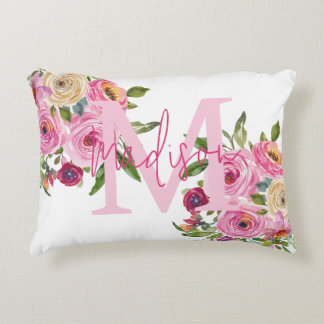Cojín Decorativo Inicial | Personalizar | Acuarela | Floral