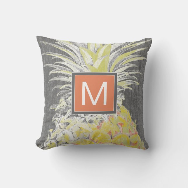 Cojín Decorativo Inicial | Pinneapple amarillo tropical (Anverso)
