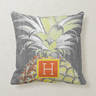 Cojín Decorativo Inicial  Pinneapple amarillo tropical en gris