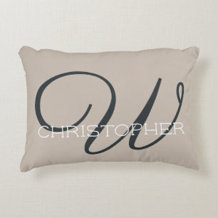Cojín Decorativo Inicial W Moderna Taupe Marrón Monograma Neutro