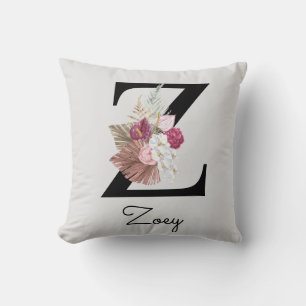 Cojín Decorativo Inicial Z floral boho rosa monogramada