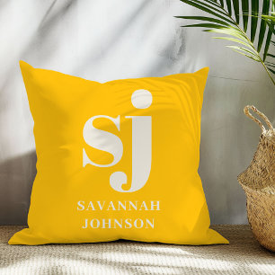 Cojín Decorativo Iniciales de monograma amarillo brillante elegante