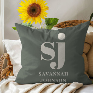 Cojín Decorativo Iniciales de monograma elegante de salvia