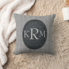 Cojín Decorativo Iniciales de monograma floral negro elegante