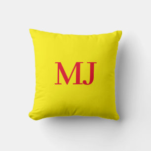 Cojín Decorativo Iniciales de monograma rojo amarillo simple y senc