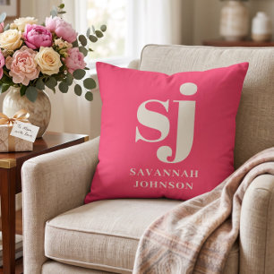 Cojín Decorativo Iniciales de monograma rosa brillante elegante