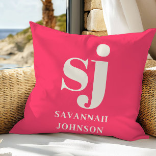 Cojín Decorativo Iniciales de monograma rosa brillante elegante