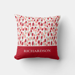 Cojín Decorativo Iniciales Personalizadas con Patrón Rojo y Blanco 