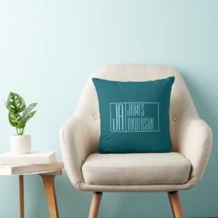 Cojín Decorativo Iniciales y nombre modernos   Verde oscuro y azul 