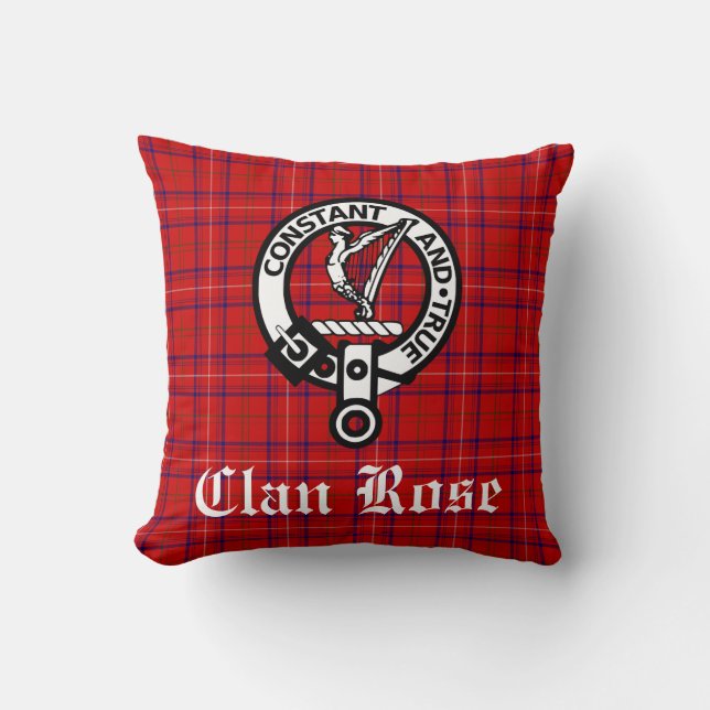 Cojín Decorativo Insignia Escudo Rosa de clan y tartán (Anverso)